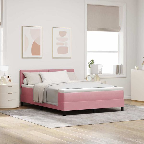 vidaXL Letto a Sorgente LED con materasso Rosa 160 x 200 cm Velluto