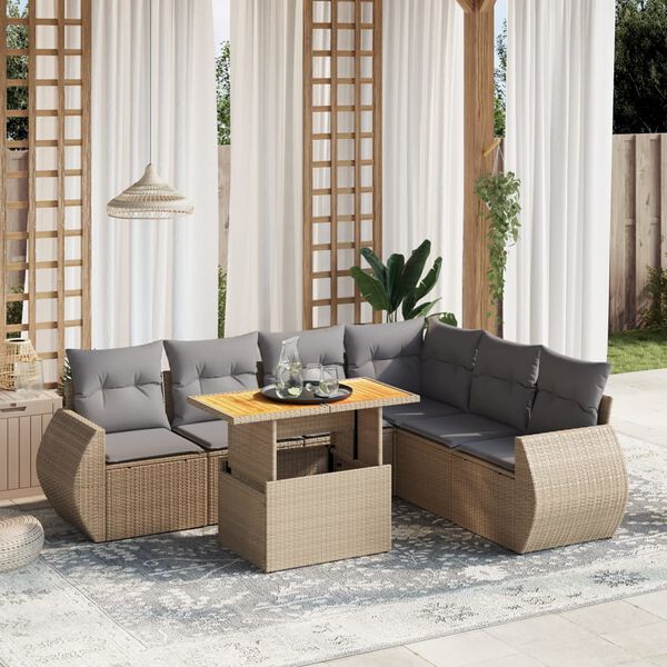 vidaXL Set Divani da Giardino 7 pz con Cuscini Beige in Polyrattan