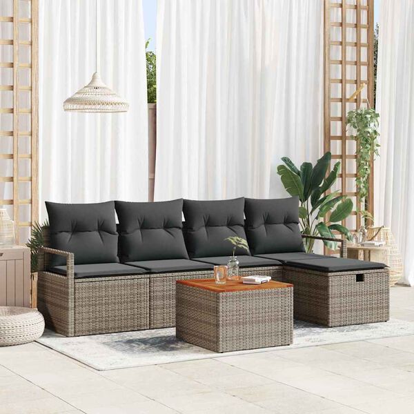 vidaXL Set Divano da Giardino con cuscino 6 pcs Grigio polyrattan