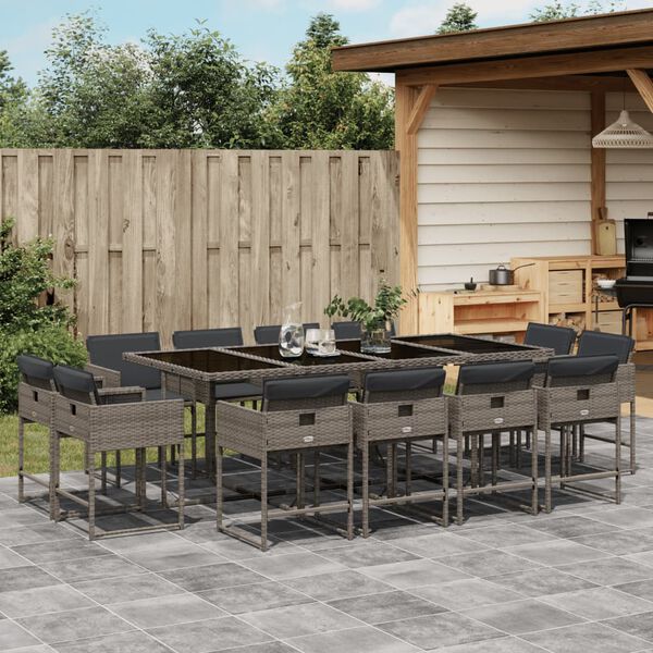 vidaXL Set da Pranzo da Giardino 13pz con Cuscini Grigio in Polyrattan