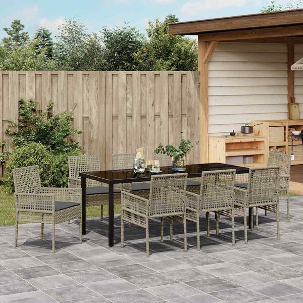 vidaXL Set da Pranzo per Giardino 9 pcs Grigio chiaro polyrattan