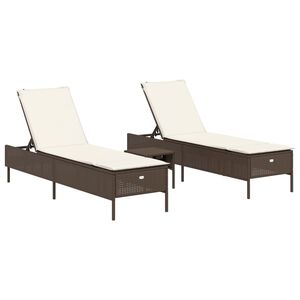 vidaXL Set Lettini Prendisole con Cuscini 3pz Marrone in Polyrattan