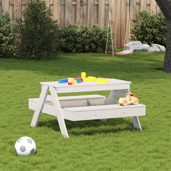 vidaXL Tavolo Picnic per Bambini Bianco 88x97x52cm Legno Massello Pino