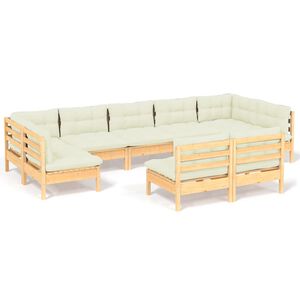 vidaXL Set Divani da Giardino 9 pz con Cuscini Crema Massello di Pino