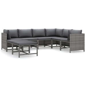 vidaXL Set Divani da Giardino 8 pz con Cuscini in Polyrattan Grigio