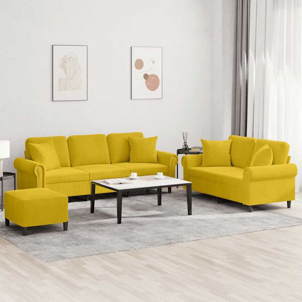 vidaXL Set di Divani 3 pz con Cuscini Giallo in Velluto