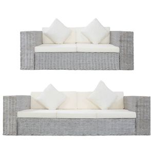 vidaXL Set di Divani 2 pz con Cuscini Grigio in Rattan Naturale