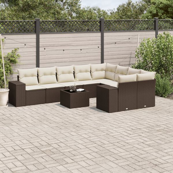 vidaXL Set Divani da Giardino 10pz con Cuscini in Polyrattan Marrone