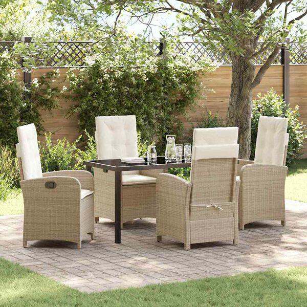 vidaXL Set da Pranzo per Giardino con cuscino 5 pcs Beige polyrattan