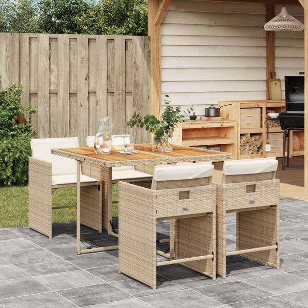 vidaXL Set da Pranzo da Giardino 5 pz con Cuscini Beige in Polyrattan