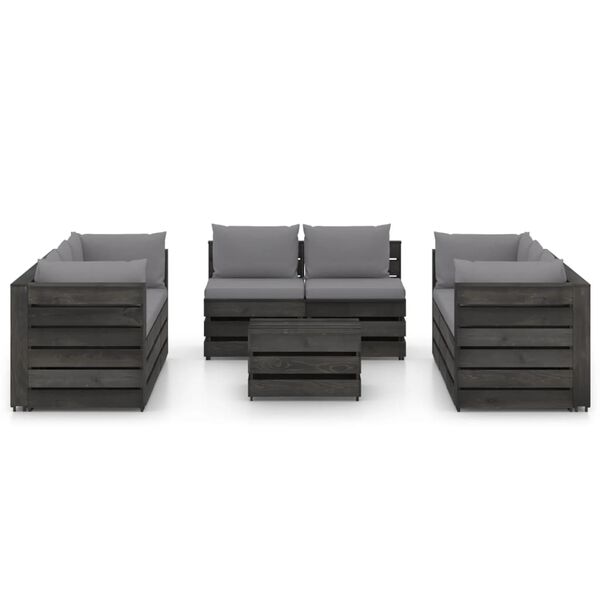 vidaXL Set Salotto da Giardino con Cuscini 9pz Legno Impregnato Grigio