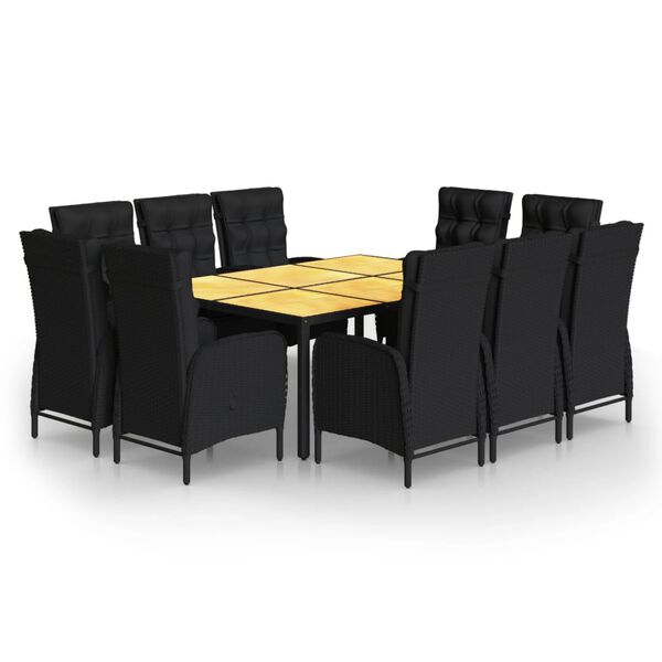 vidaXL Set da Pranzo da Giardino 11 pz in Polyrattan Nero