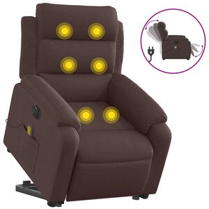 vidaXL Poltrona Alzapersona Massaggio Elettrica Marrone Scuro Tessuto