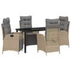 vidaXL Set da Pranzo per Giardino con cuscino 5 pcs Beige polyrattan