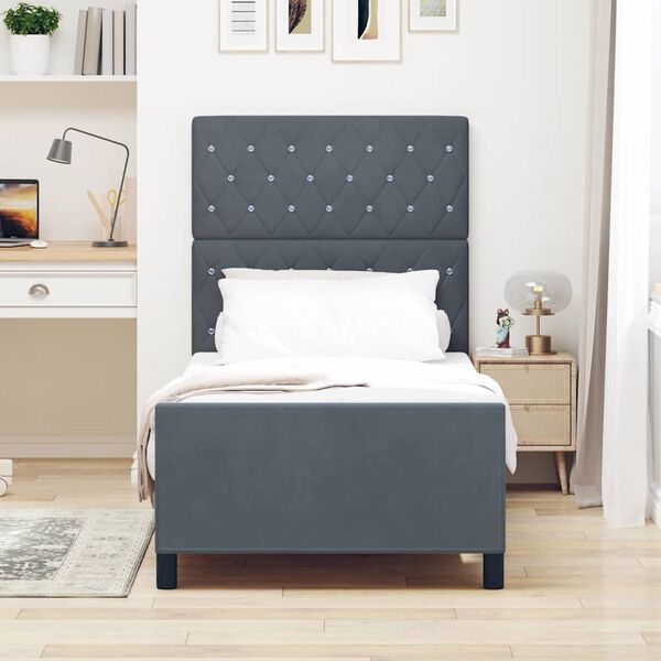 vidaXL Letto a molle con testiera Grigio scuro 90 x 190 cm Velluto