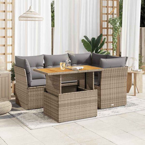 vidaXL Set Divano da Giardino 5 pz con Cuscini Beige in Polyrattan