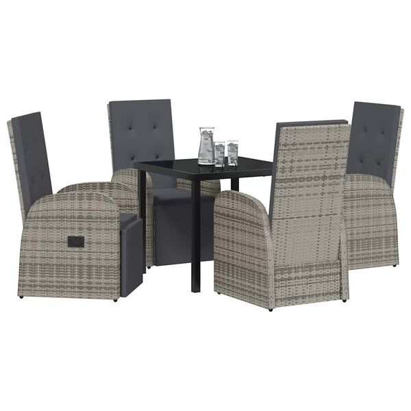 vidaXL Set da Pranzo per Giardino con cuscino 5 pcs Grigio polyrattan