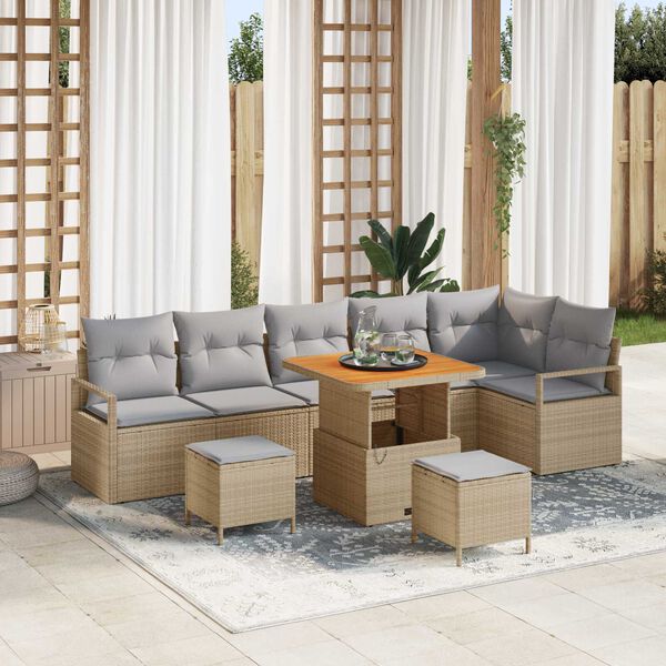 vidaXL Set Divano da Giardino con cuscino 9 pcs Beige Poly Rattan