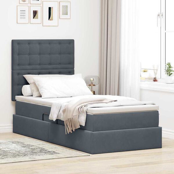 vidaXL Letto con contenitore e materasso Grigio scuro 100 x 200 cm