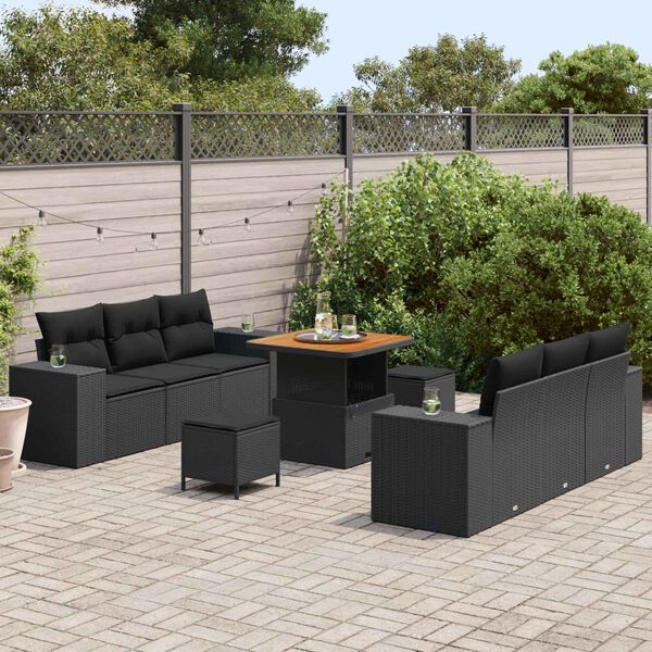 vidaXL Set Divano da Giardino con cuscino 9 pcs Nero Poly Rattan