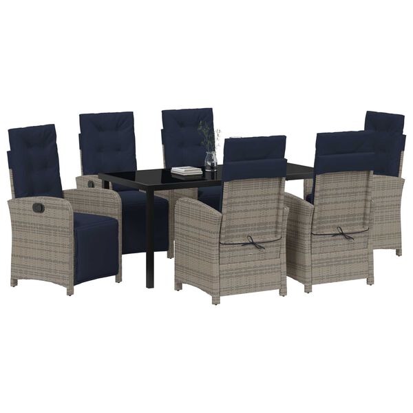 vidaXL Set da Pranzo per Giardino con cuscino 7 pcs Grigio polyrattan