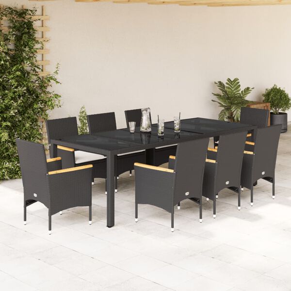 vidaXL Set da Pranzo da Giardino 9 pz con Cuscini Polyrattan e Vetro