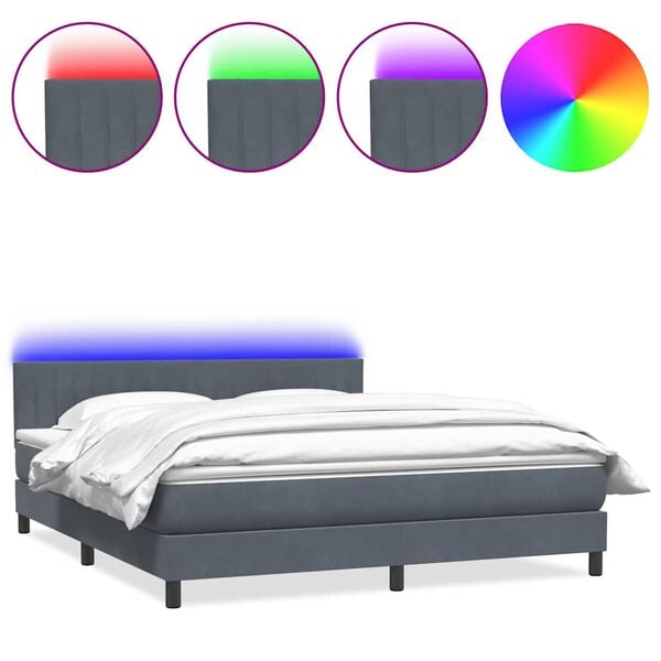 vidaXL Letto a Molle con Materasso e LED Grigio Scuro 180x210 cm Velluto