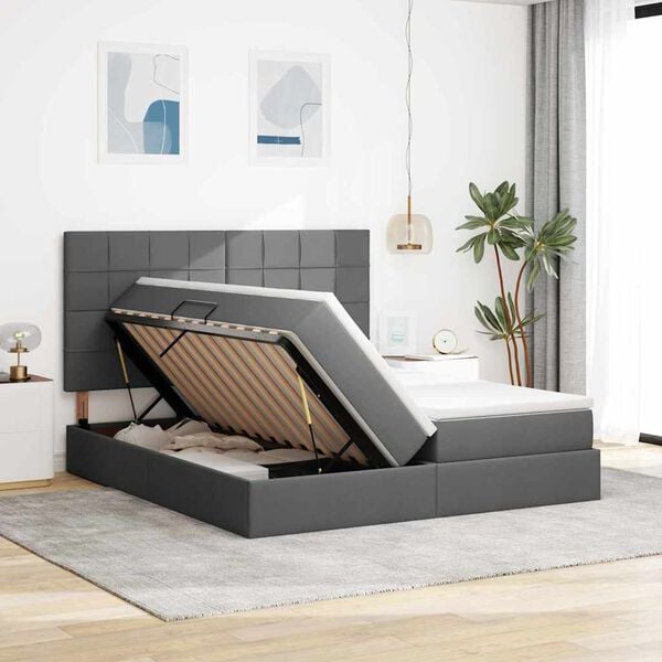 vidaXL Letto con Contenitore Grigio scuro 200 x 200 cm Pelle Sintetica