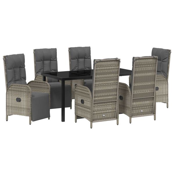 vidaXL Set da Pranzo per Giardino con cuscino 7 pcs Grigio polyrattan