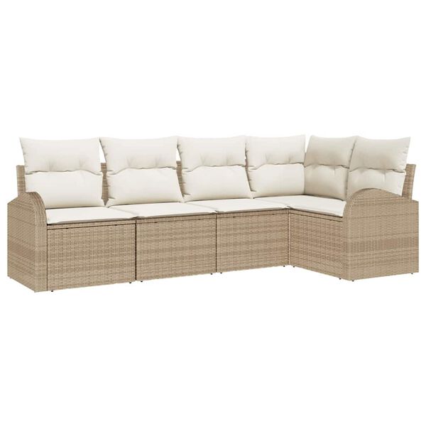 vidaXL Set di divani con cuscino 5 pcs Beige e bianco polyrattan