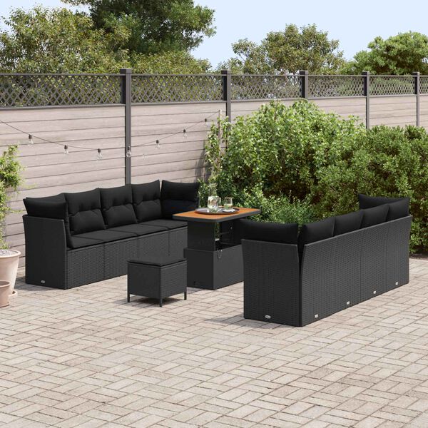 vidaXL Set Divano da Giardino con cuscino 11 pcs Nero polyrattan