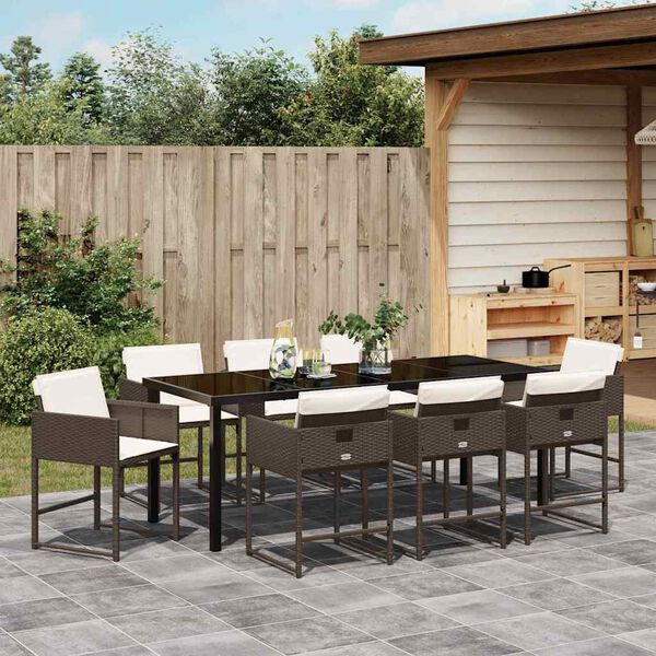 vidaXL Set da Pranzo per Giardino con cuscino 9 pcs Marrone polyrattan