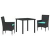 vidaXL Set di tavolo e sedie con cuscino 3 pcs Nero Rattan in PE