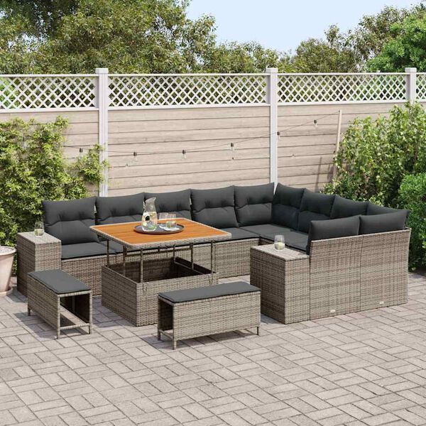 vidaXL Set Divano da Giardino 12 pcs Grigio polyrattan