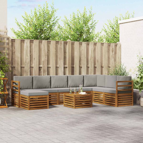 vidaXL Set divani con cuscino 9 pcs Grigio Naturale e Chiaro