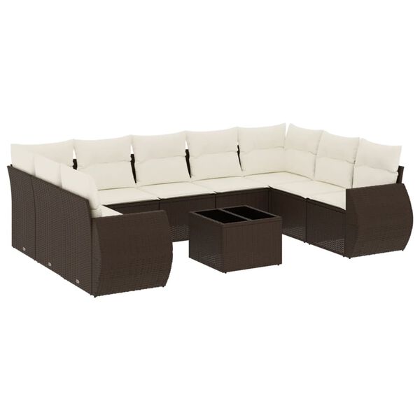 vidaXL Set Divani da Giardino 10pz con Cuscini in Polyrattan Marrone