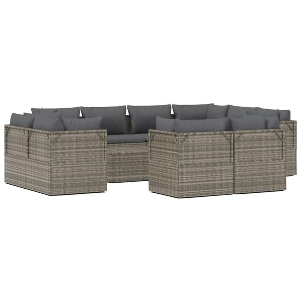 vidaXL Set Divani da Giardino 12 pz con Cuscini in Polyrattan Grigio