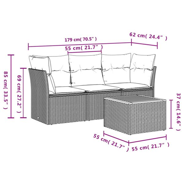vidaXL Set Divano da Giardino 4 pz con Cuscini Beige in Polyrattan