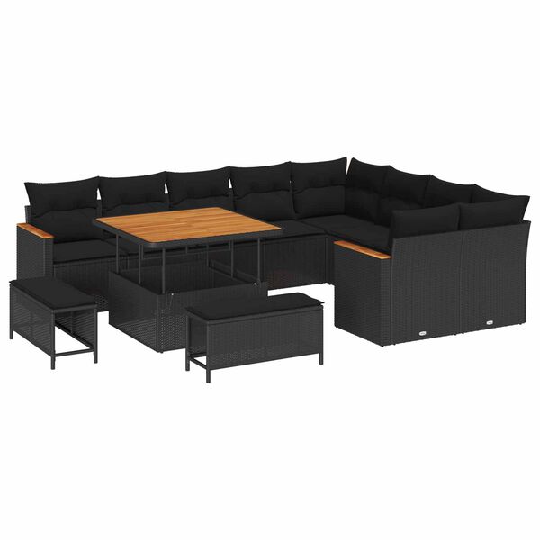 vidaXL Set Divano da Giardino 12 pcs Nero polyrattan