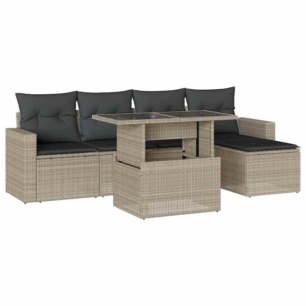 vidaXL Set Divano da Giardino 6pz con Cuscini Grigio Chiaro Polyrattan