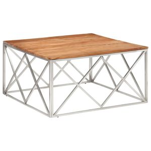 vidaXL Tavolino Salotto Argento Acciaio Inox e Legno Massello Acacia