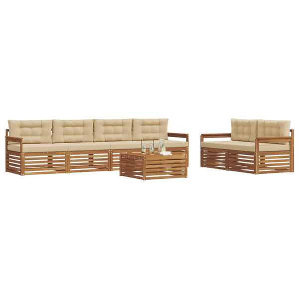 vidaXL Set di divani da esterno con cuscino 7 pcs Naturale e Beige