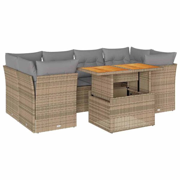 vidaXL Set Divani da Giardino 7 pz con Cuscini Beige in Polyrattan