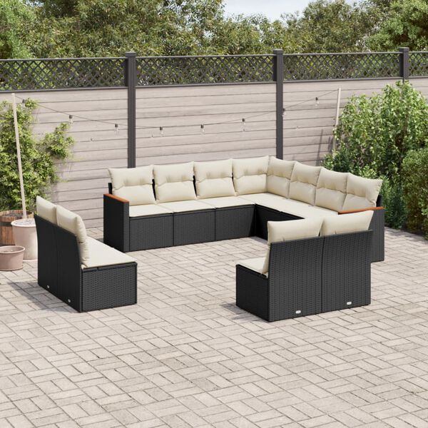 vidaXL Set Divani da Giardino 11 pz con Cuscini in Polyrattan Nero