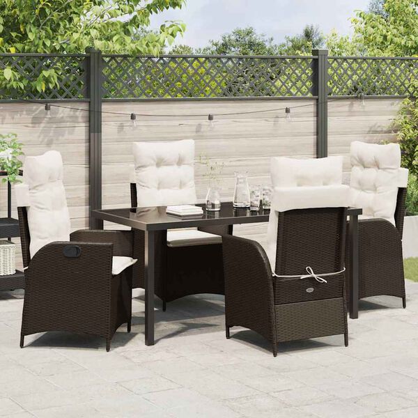 vidaXL Set da Pranzo per Giardino con cuscino 5 pcs Marrone polyrattan