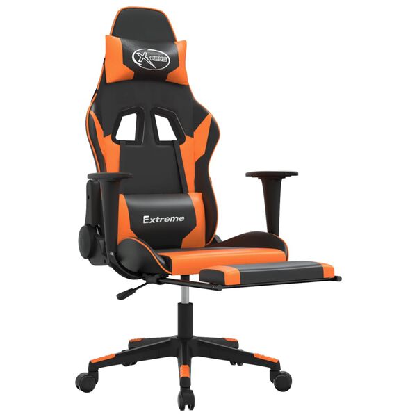 vidaXL Sedia Gaming Massaggio Poggiapiedi Nero e Arancione Similpelle