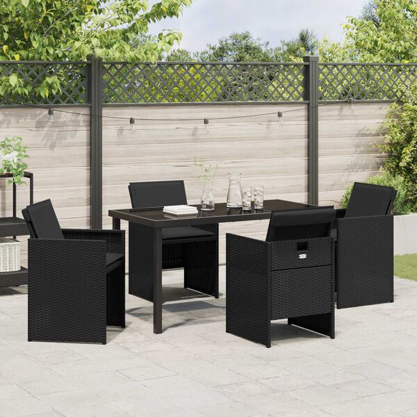 vidaXL Set da Pranzo per Giardino con cuscino 5 pcs Nero polyrattan