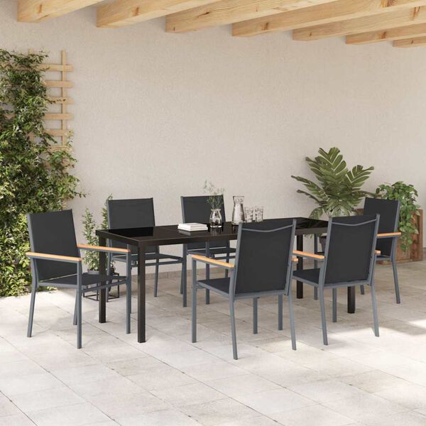 vidaXL Set da Pranzo per Giardino 7 pcs Nero