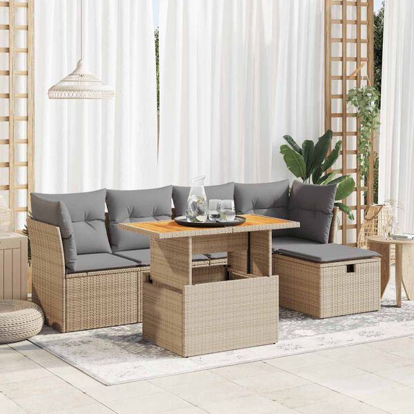 vidaXL Set Divano da Giardino 6 pz con Cuscini Beige Polyrattan Acacia
