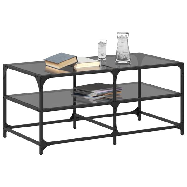 vidaXL Tavolino con Piano in Vetro Nero 98,5x50x45 cm Acciaio